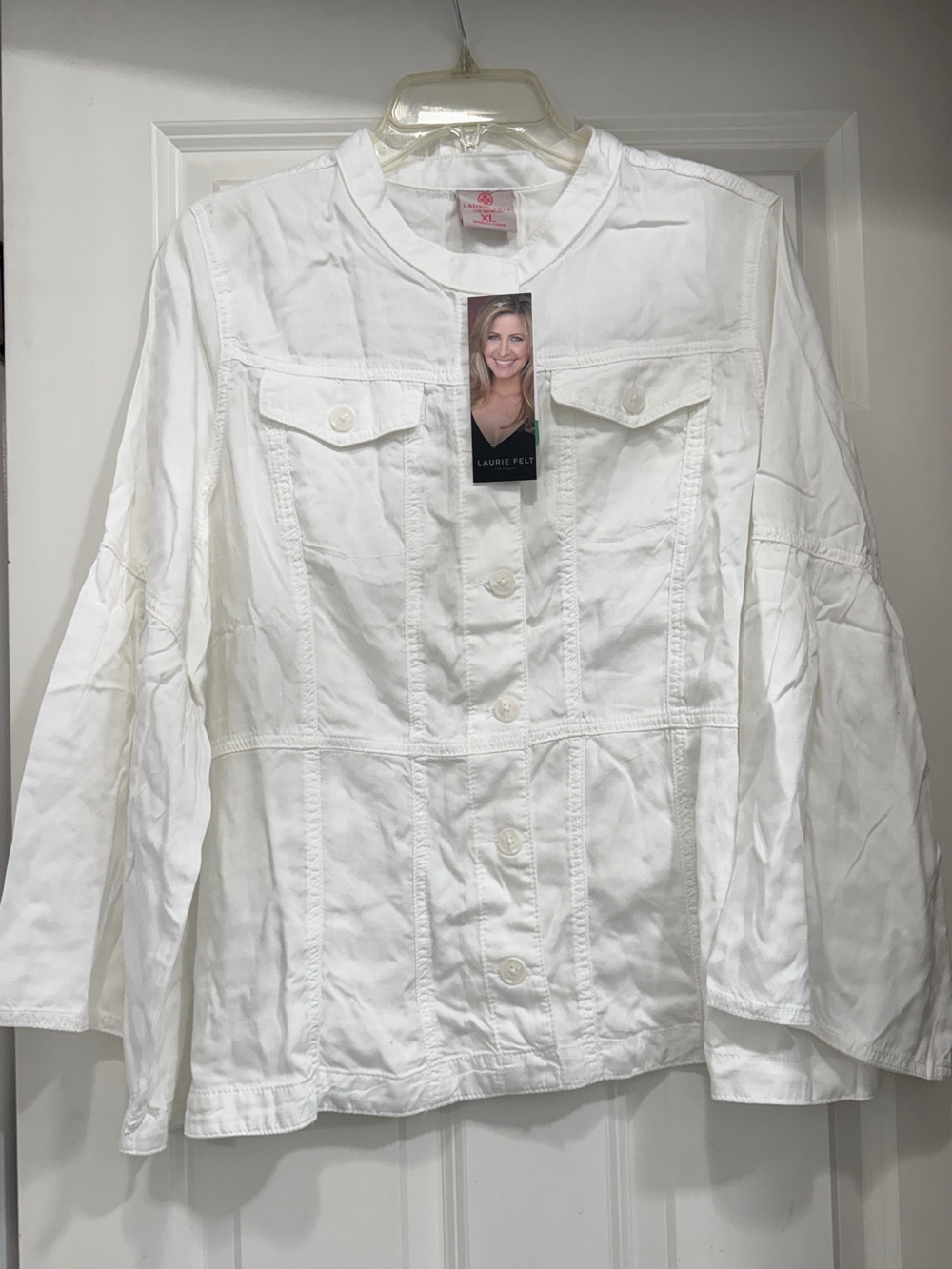 Laurie Felt White Tencel Bell Sleeve Button Blouse; Classic minimalist timeless